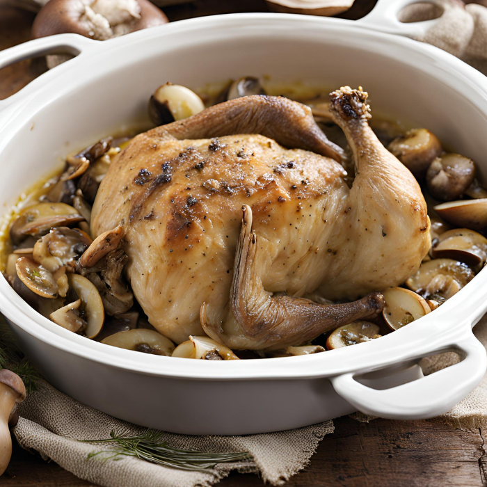 Recette pintade en cocotte champignons